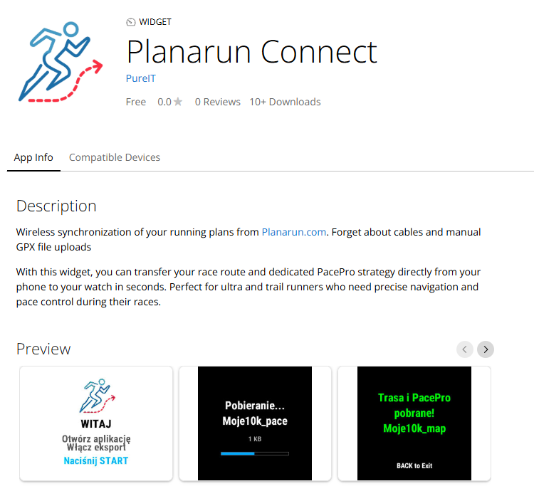 Planarun PacePro Garmin – ulepszona taktyka na zegarek 3 planarun garmin connect iq app